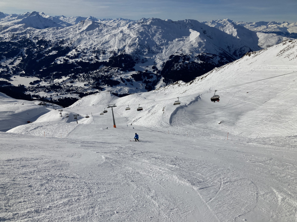 Urdenfürggli. Um etwa 13:00 Uhr noch in gutem Zustand. Bei solchen Verhältnissen und vor allem bei wenig Andrang macht die Piste durchaus Laune!