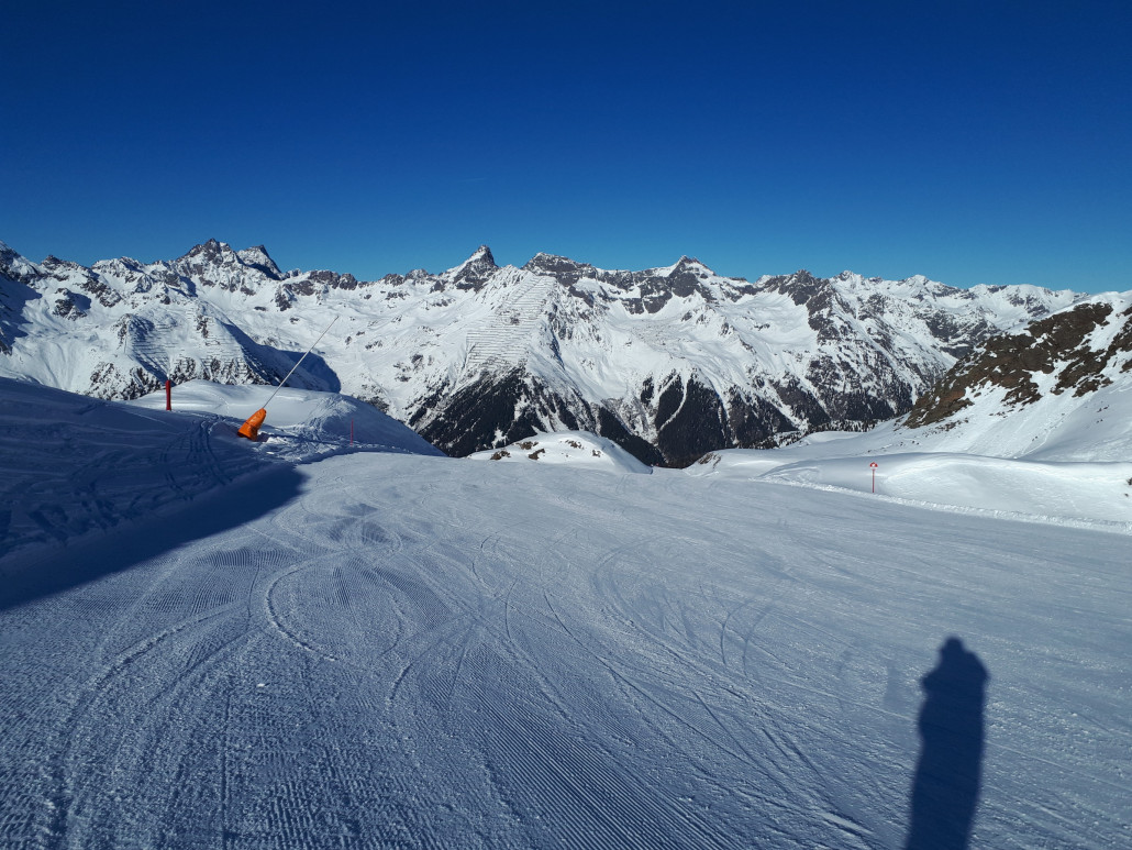 Die beste Piste des Tages, die Rote vom Pardatschgrat
