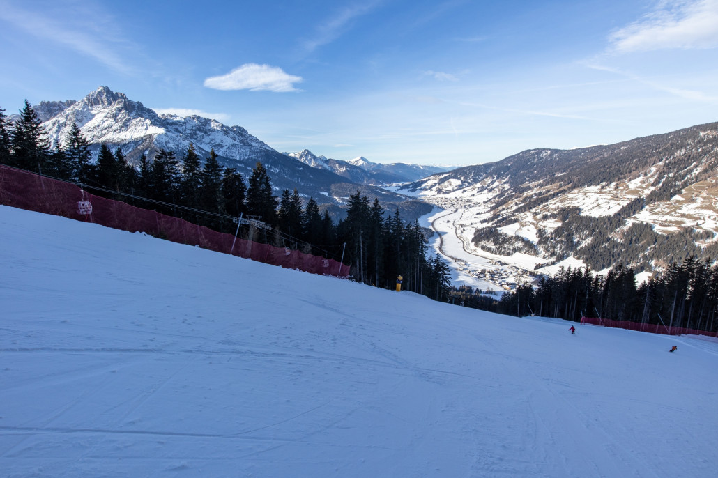 Auf der schwarzen Abfahrt nach Vierschach findet man auch nur wenige andere Skifahrer.