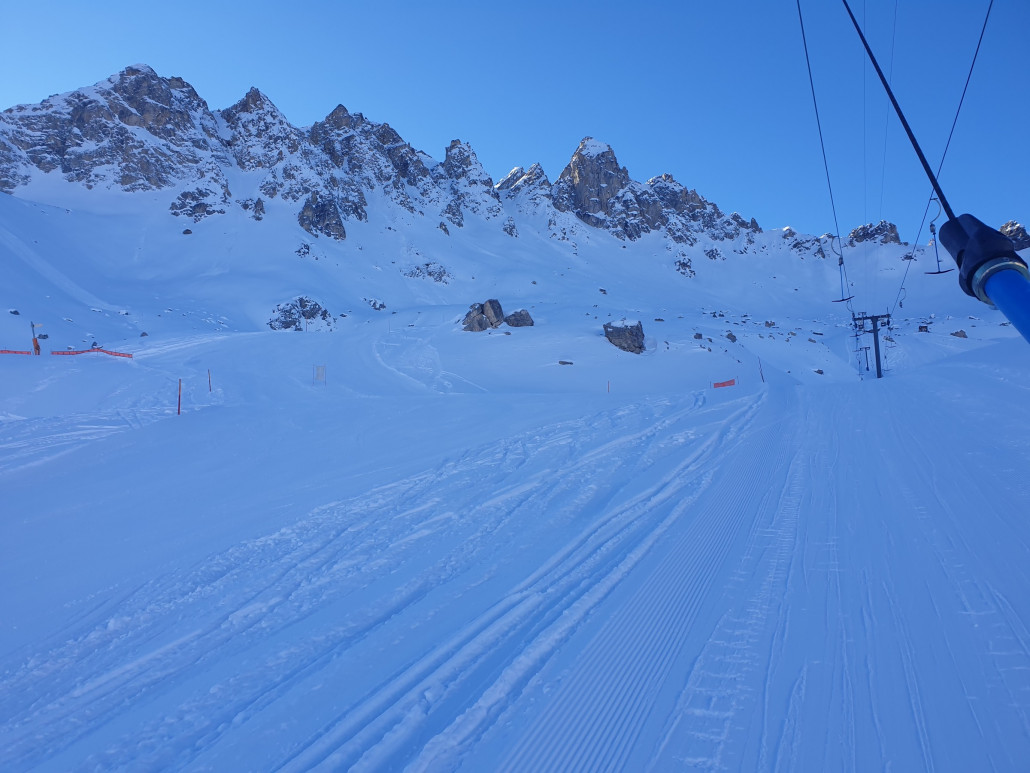 Oberer Bereich des Mont Rouge TKs. Im Schatten wurde es schnell sehr kalt.