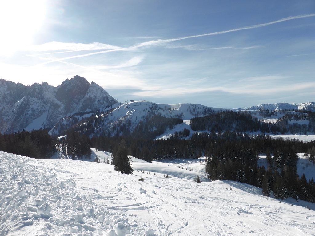 Panorama. Die Bergstation in der Bildmitte müßte die des Panorama-Jets Zwieselalm sein.
