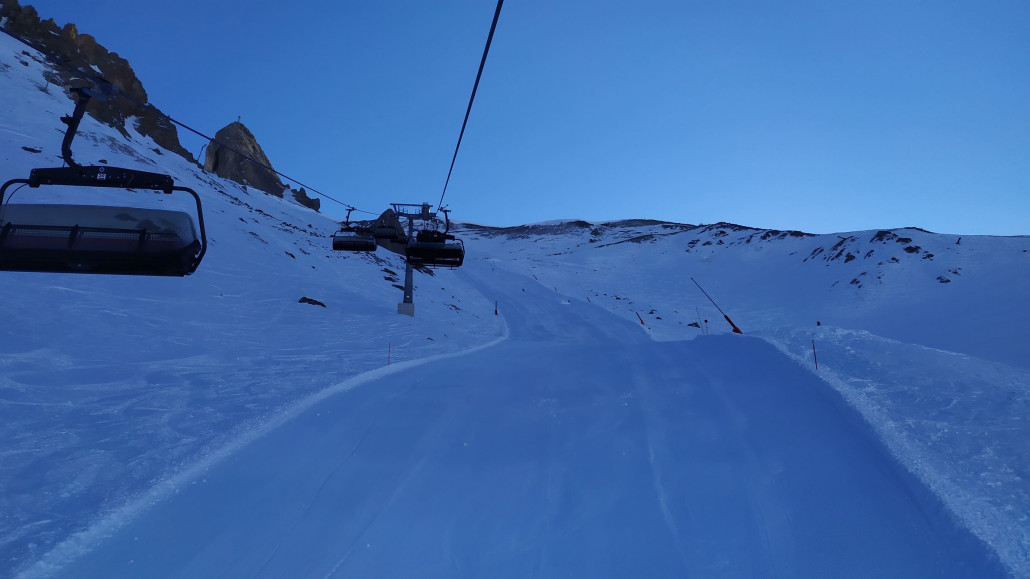 Diesmal fuhr die Lange Wand, die Pisten noch im Schatten