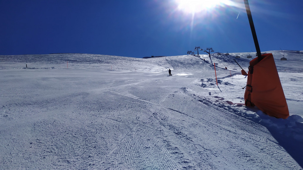 Die Piste links der Schöngampbahn war gut zu fahren, der Steilhang war etwas eisig
