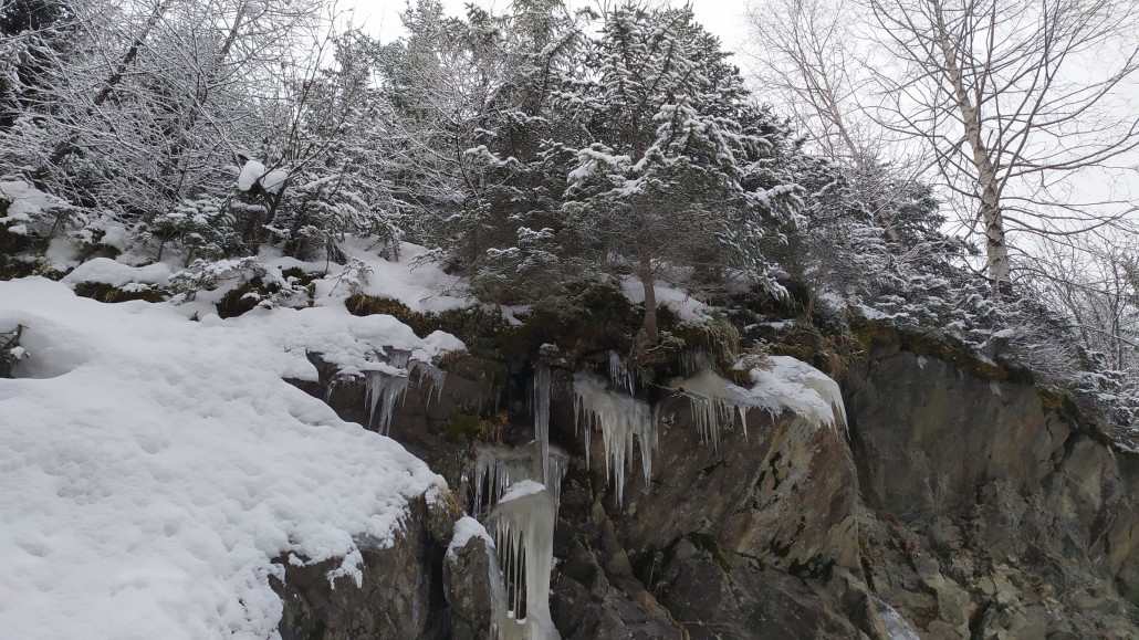 Am Wegrand sammeln sich die Eiszapfen