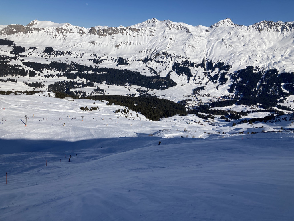 Piste 71 am Stätzerhorn. Am Sonntagnachmittag absolut leer.
