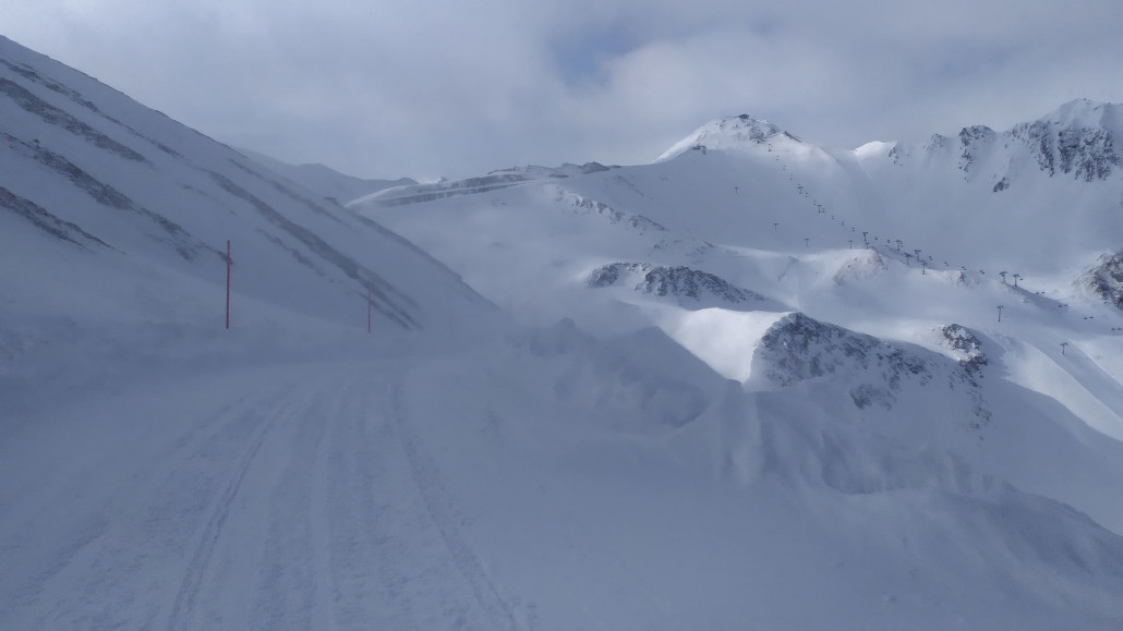 Auf dem Weg von der Langen Wand zurück zur Palinkopfbahn, diese war mittlerweile geöffnet. Der Wind ähnelte hier einem Schneesturm