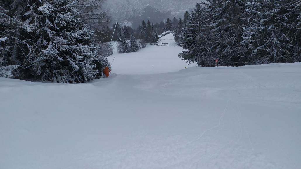 Auf der Talabfahrt gabs auch auf der zweiten Abfahrt noch unverspurte Stellen