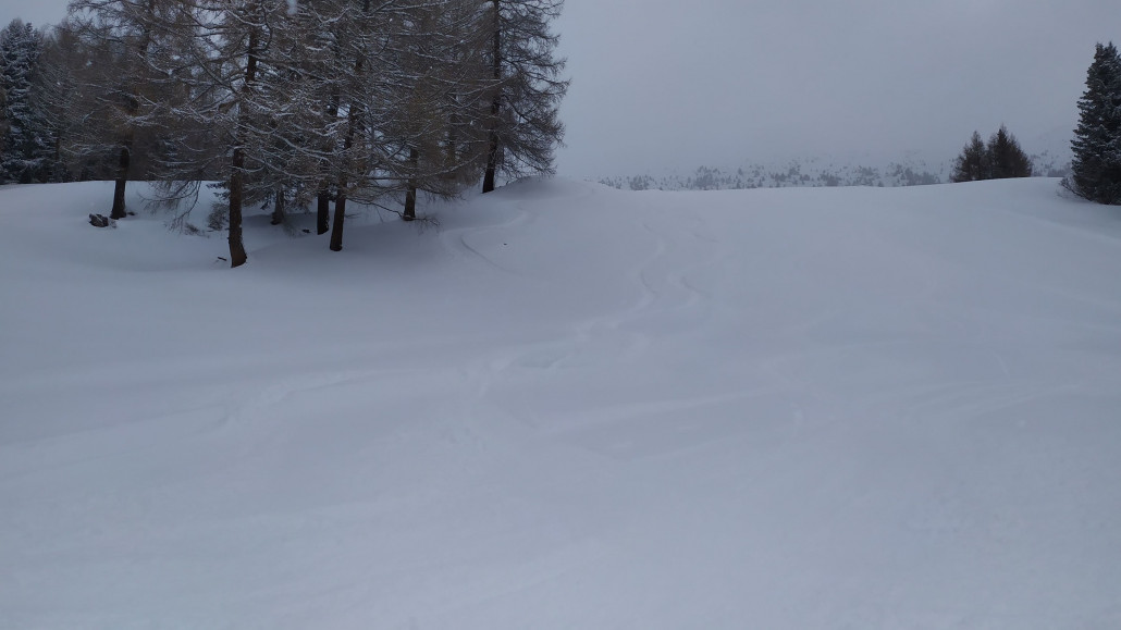Direkt neben der roten Abfahrt zur Venet Süd gabs die 30 cm Neuschnee
