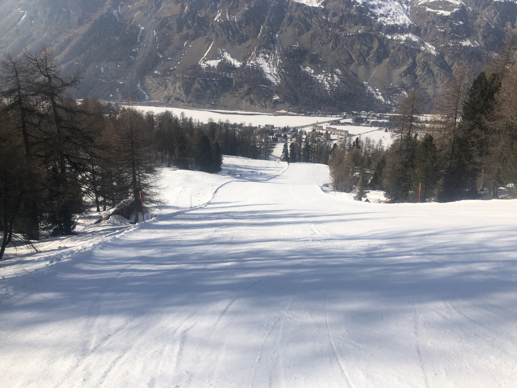 Die Furtschellas Talabfahrt hielt sich trotz offiziellem Frühlingsbeginn heute gut bis Abends