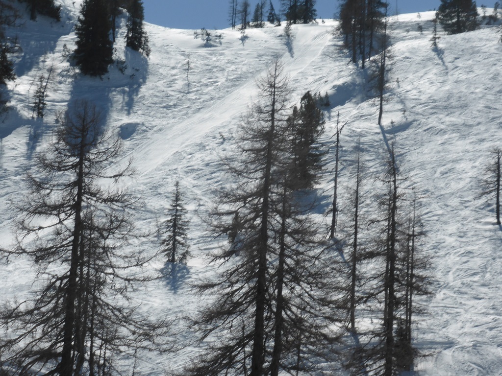 die "Rennstrecke" am Hinterfager. Wäre die einzige schifahrerische Herausforderung an der Fageralm. War aber für Publikumslauf gesperrt. Drum hab ich es gelassen..