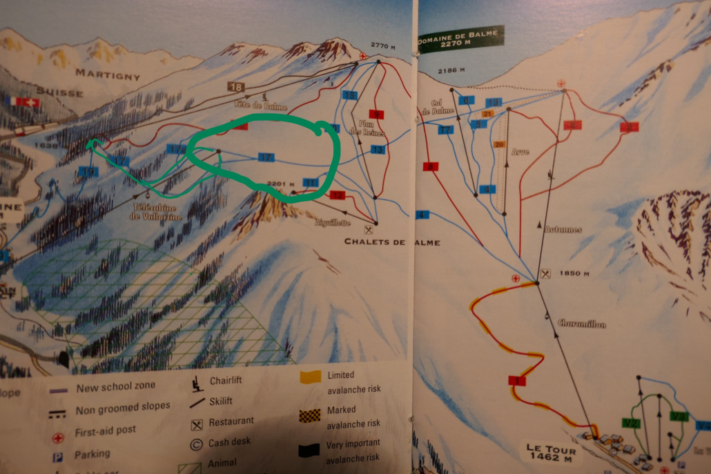 Pistenplan aus 2008 mit fehlender Verbindung. Von der EUB kam man damals nur via der "grünen" Pisten und via 4KSB ins Skigebiet