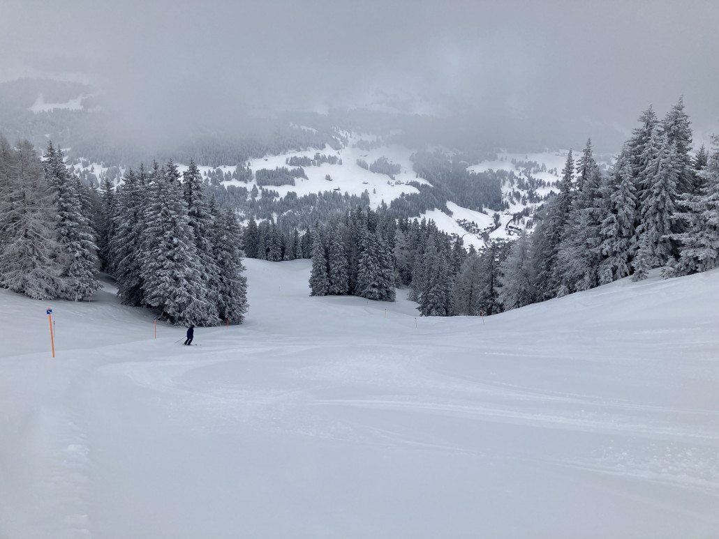 Am SL Windegga. In der oberen Hälfte ein kompletter White Out. Darunter genial! Die 81 fuhren vor uns vielleicht zehn andere Leute runter. Auf und neben der Piste feinster Pulverschnee. Bei der Wiederholungsfahrt stiegen wir etwa in der Mitte des Liftes aus, um den Teil mit der übelsten Sicht zu umgehen.