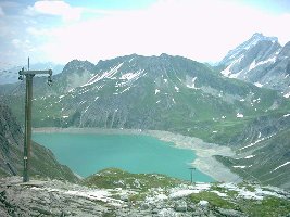 Blick zum Lünersee von der Totalphütte aus und Verlauf der Materialseilbahn