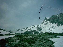 Rückblick zum Schesaplanagrad von der Totalphütte aus (kleines häusschen= Aggregat)
