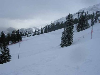 Iselerbahn und Anfang der Ata-Piste von der Waldschneise aus gesehen