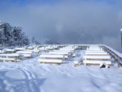 Am Vortag waren diese Bänke frei von Schnee und so sah das jeden Tag aus ;-)