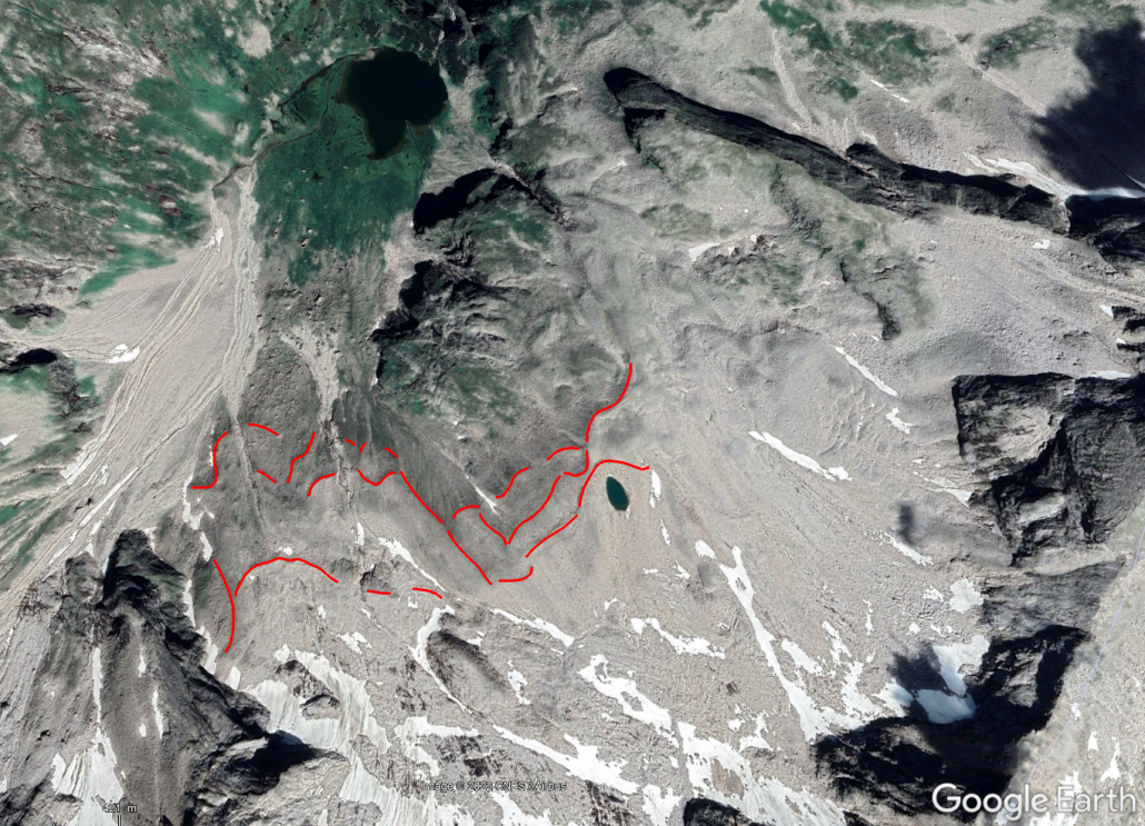 Nacheiszeitliche Moränenstaffeln vor dem Rotgüldenkees. Zwischen frischen 1980er Moräne und der 1850er liegen gerade ein mal 250m.