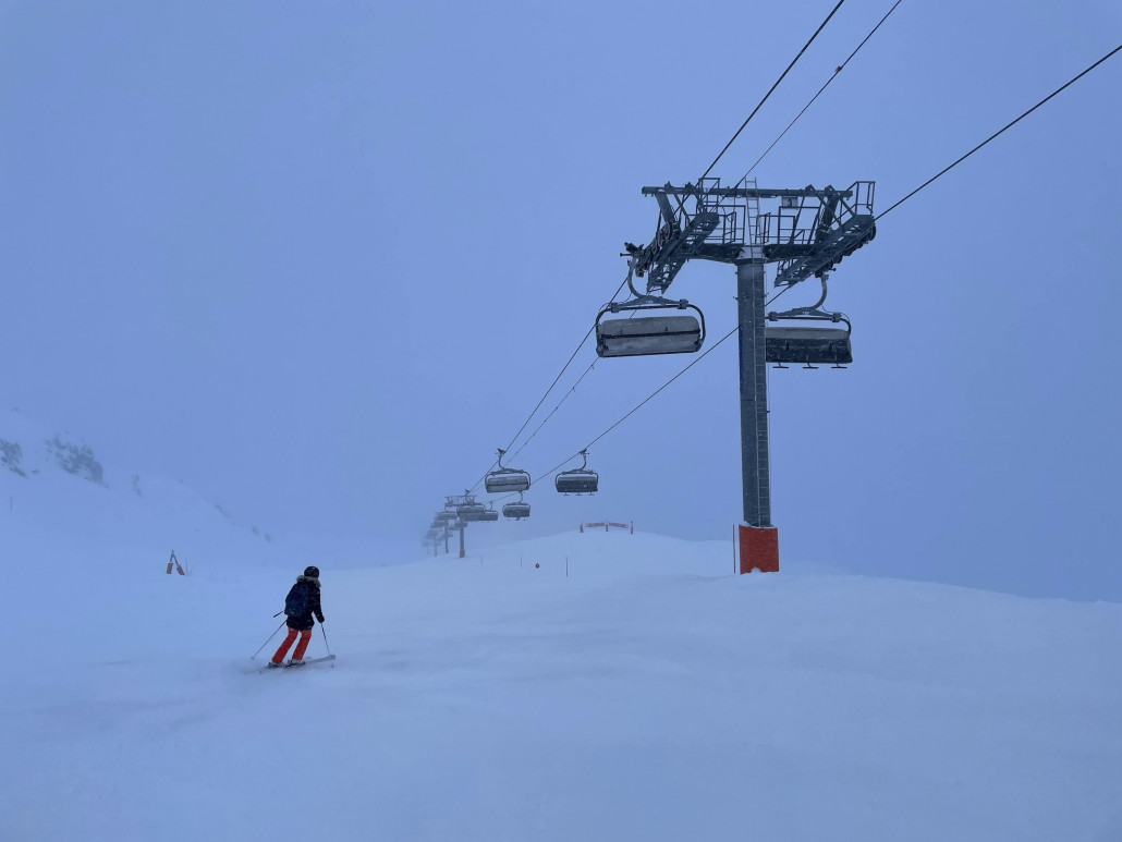 Abends wieder um 16:35 dir letzte Bergfahrt an der Tougnette genommen, und dann entspannt die letzte Abfahrt nach Meribel Mottaret entlang!