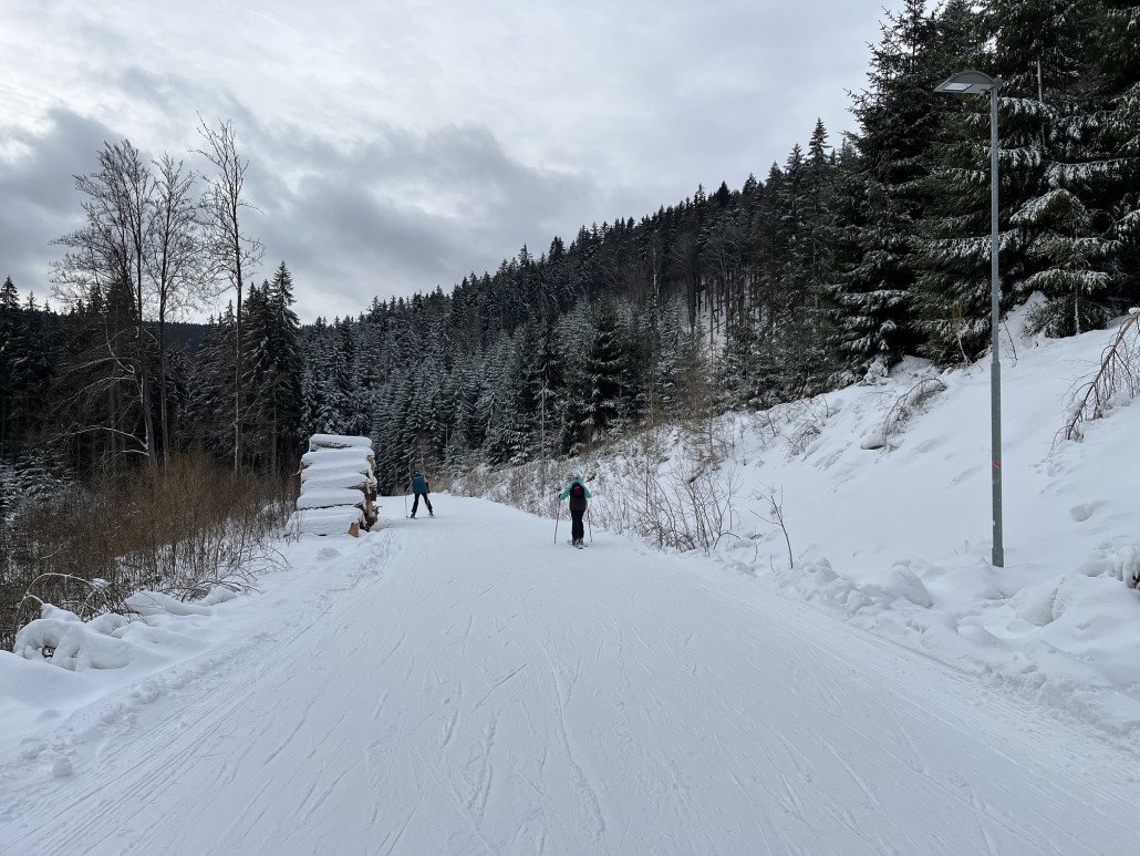 Wenn doch zu viel Leute an der 4KSB "Modes Grund" standen sind wir den Ziehweg "Daniela II" (7b) zur 4KSB "Mercedes Benz" gefahren, Schnee hat es dort genug