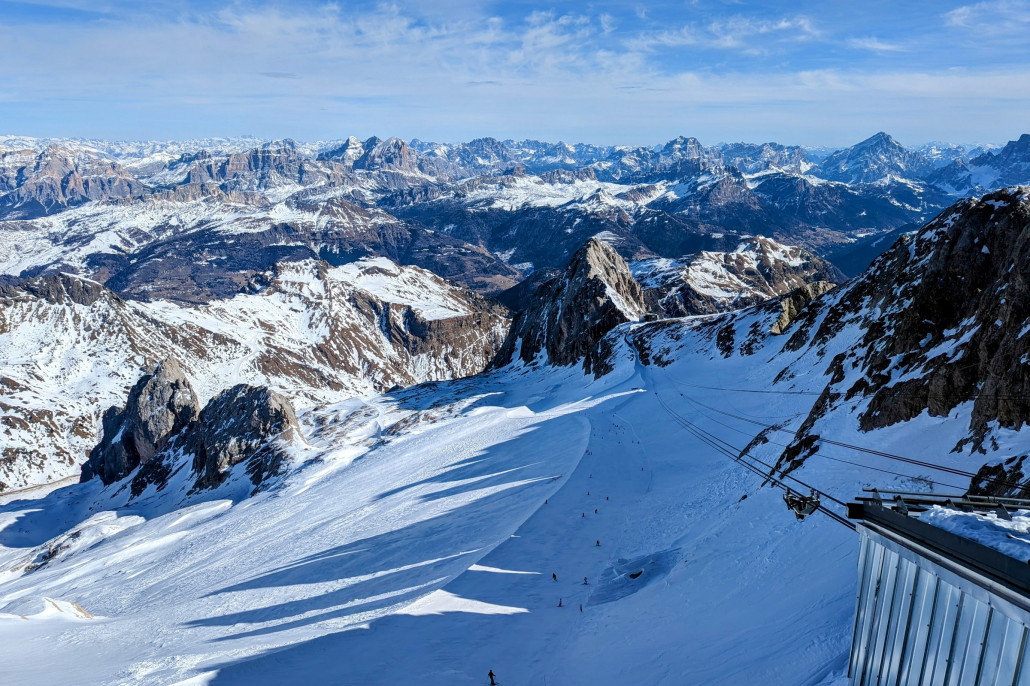 Blick auf die Marmolada Talabfahrt