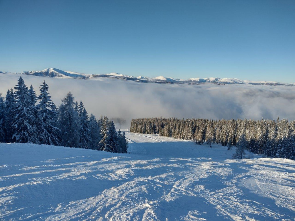 Letzte Abfahrt im Bereich der Klösterlebahn II. Im Hintergrund die Nockberge