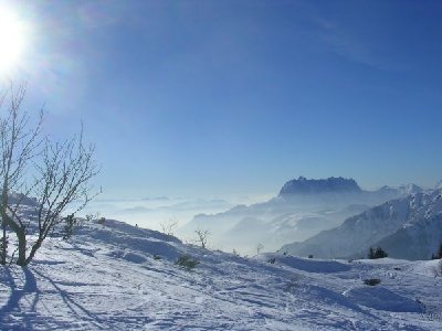 Mittagstimmung von der Steinplatte: Wilder Kaiser ueber den Nebel!