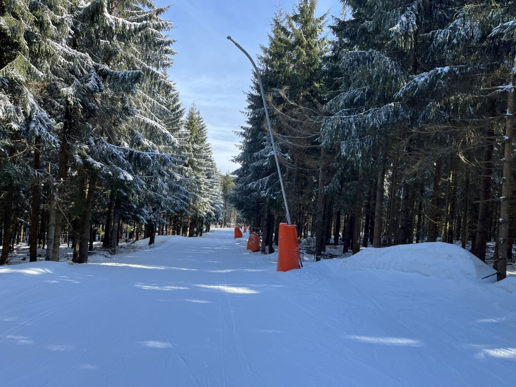 In der Waldschneise zum Lifteinstieg gab es noch ein paar Schneihaufen die eher ungewollt im Wald lagen