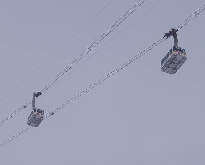 Kreuzung der beiden Kabinen der Gipfelbahn