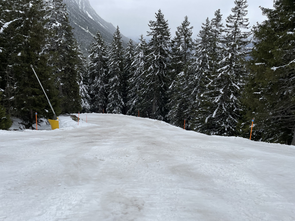 Der "Steilhang" auf der Talabfahrt ist schon seit längerer Zeit braun..