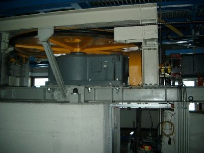 Umlenkscheibe mit dem Getriebe darunter.