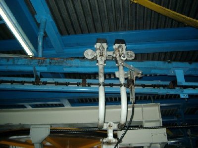 Umlenkscheibe, Klemme und Förderer.