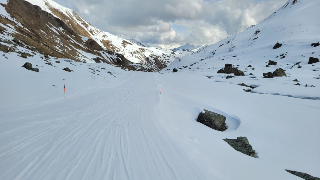 Piste 60, oben noch sehr winterlich