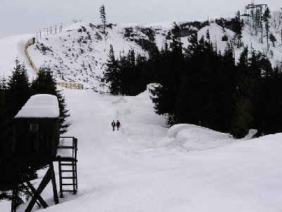 Nordostgrat des Unterbergs von der Bergstation des SL Schneidlift aus gesehen, im Hintergrund die Bergstation der SL Gipfellifte