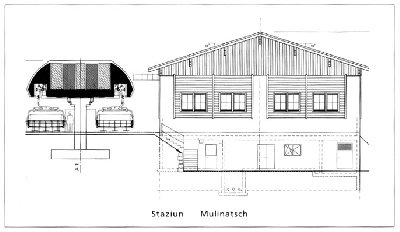 Zeichnung der Talstation 6KSB Mulinatsch (Quelle: Infobroschüre der Gemeinde Tujetsch für die Gemeindeversammlung vom 31.3.2006)