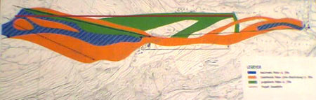 Geplante Linienführung und Pistenplan nach Bau der 6KSB Mulinatsch (grün = neue Pisten, orange = bestehend, schwarze Linien = bestehende Lifte, rot = neue 6KSB)