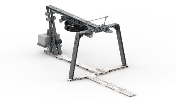 Die Bergstation mit Gewichtsabspannung. Mir ist bewusst, dass sie optisch nicht der größte "Hingucker" ist, aber auch hier baute ich nach dem Motto "Stabilität vor Optik". Da nicht alle benötigten Teile von Lego in Grün produziert wurden, entschied ich mich für Stahlgrau.