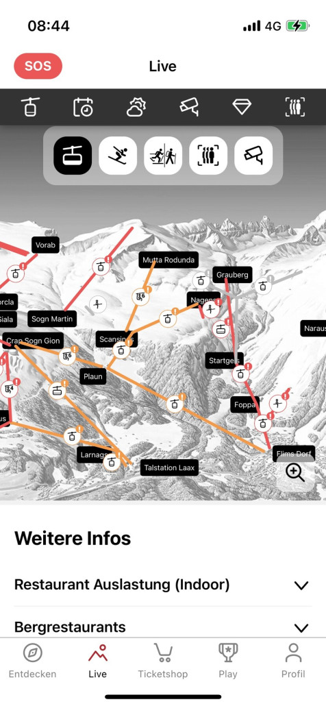 Oh oh, der Anlagenstatus verheisst nichts gutes. Als ich um 09:30 dann parat war, gingen aber alle angekündigten Anlagen nach und nach auf. Ausser Mutta, hätte aufgrund der Sichtverhältnisse wohl auch nicht viel gebracht.