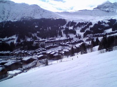 Blick auf Valmorel aus dem 2-CLF Lanchettes.