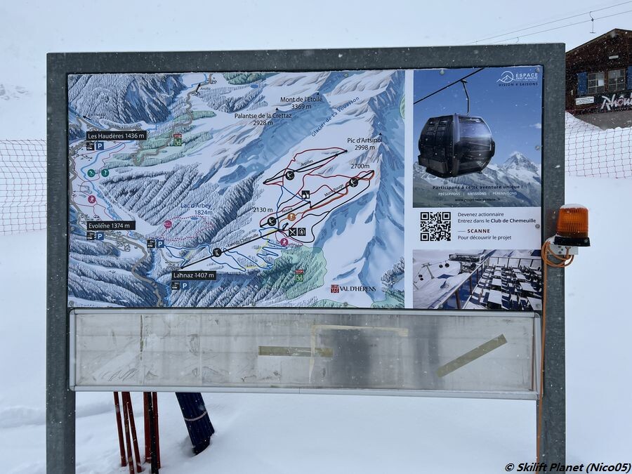 Neue Pistenplan (die ich nicht top finde) mit die Werbung für das Projekt (www.projet-tele-evolene.ch)