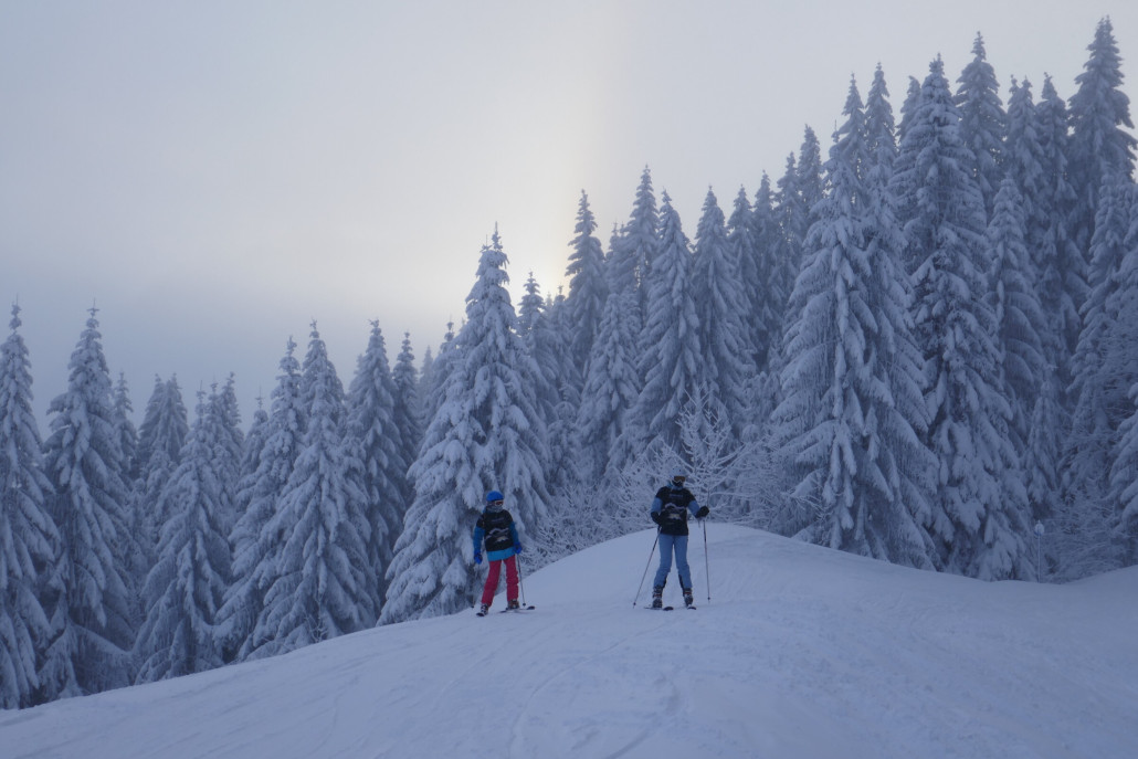 Tief verschneite Landschaft zwischen Mittelberg und Hirschegg.