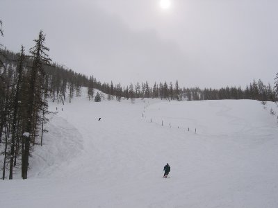 Abfahrt &amp;quot;Eduits&amp;quot; an der 4-SB Aiguillette. Geniale Waldabfahrt, leider sehr holprig u. unruhig wg des pappigen Neuschnees