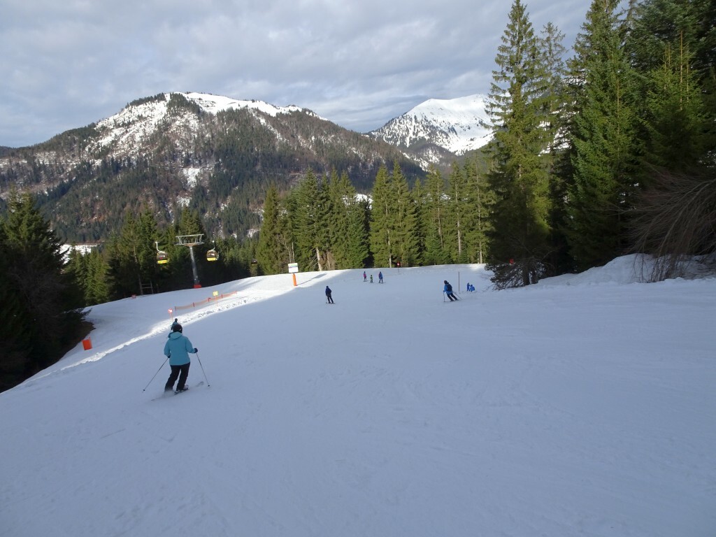 Variante 1a der Talabfahrt Russbach. Links geht die geschlossene Piste Triebenegg (1b) ab.