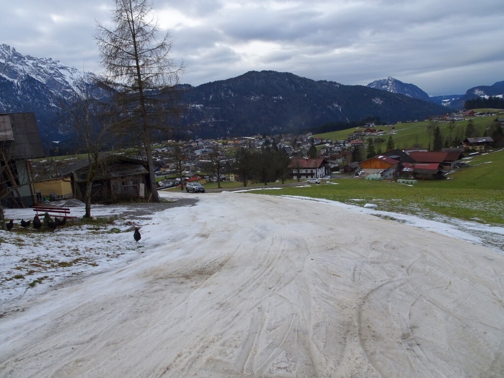 Die Sonnleitenpiste (9) führt am Bauernhof vorbei. Hühner direkt an der Piste hatte ich auch noch nicht.