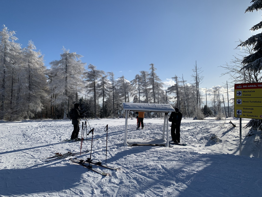 Bergstation - der Gipfel Rudný ist wirklich sehr flach, nach Süden hat man aber etwas Pano Sicht sowie vorallem diese Bäume.