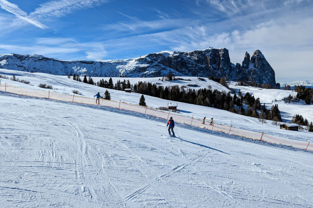 Piste am Laurin mit Schlern im Hintergrund