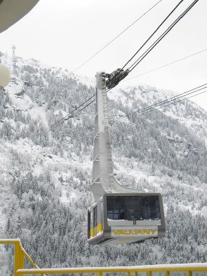 160-PB Vaujany-Alpette kurz vor der Talstation, die mit großem Spannfeld das Tal überspannt, vom Gegenhang aus