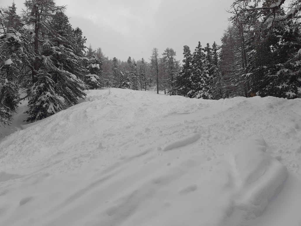 Gesperrte 1a National vor Einmündung in den 3 Waldweg, genug Schnee für eine Öffnung wäre vorhanden (Mittwoch 6.3.)
