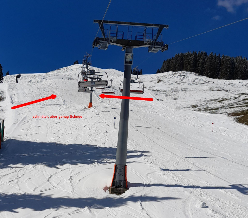 Kögl: die Piste wurde schmäler, hat genug Schnee, war am frühen Nachmittag weich