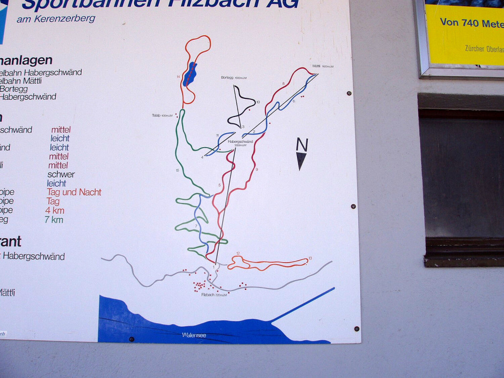 Das Skigebiet mit Pisten in abstrahierter Form