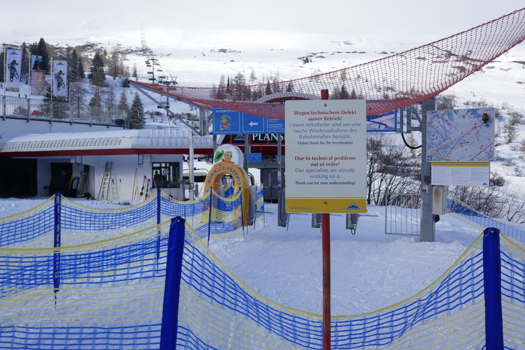 Plansegg geschlossen wegen technischem Defekt. Auch morgen.